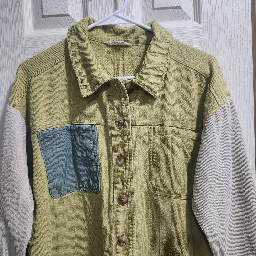 LA Hearts Corduroy Shacket‎ XS/S Chartreuse Green Colorblock Button Jacket - Picture 5 of 13